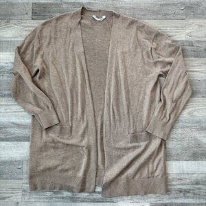 Cashmere Blend beige long length open front cardigan sweater size large E46